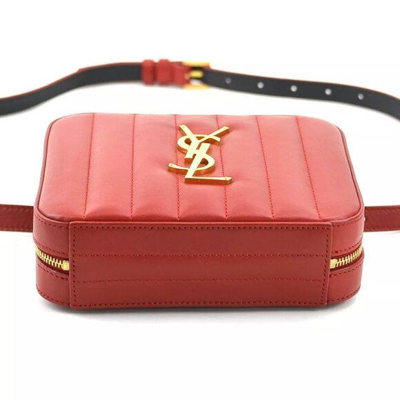 Auth SAINT LAURENT Waist Bag Belt Bag Red Leather/Goldtone - Picture 3 of 14